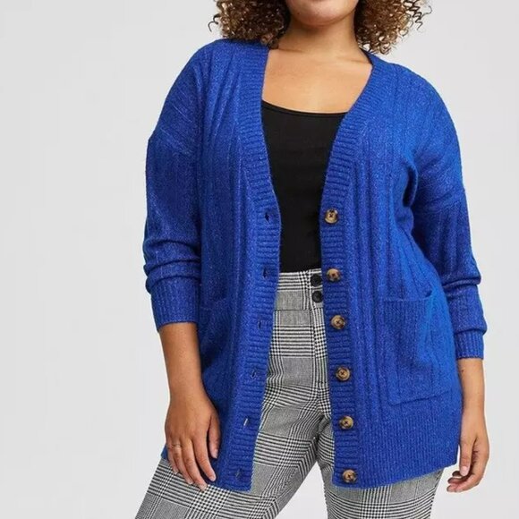 TORRID Vegan Cashmere Boyfriend Cardigan V-neck Sweater Blue size 0 0x 10 12 - Picture 1 of 9